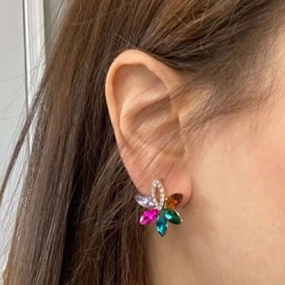 Color-block Rhinestone Flower Stud Earrings 1pair - Picture 3 of 17